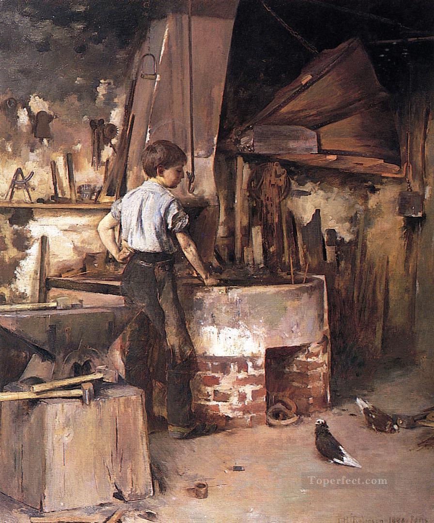 The Forge aka An Apprentice Blacksmith Theodore Robinson Oil Paintings